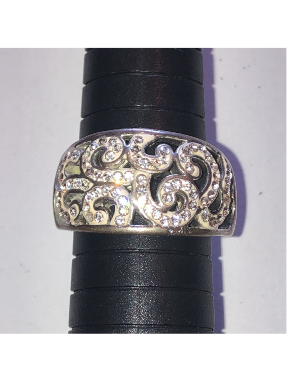 Size 9 Silver Tone & CZ Rhinestone Fashion Statement Ring